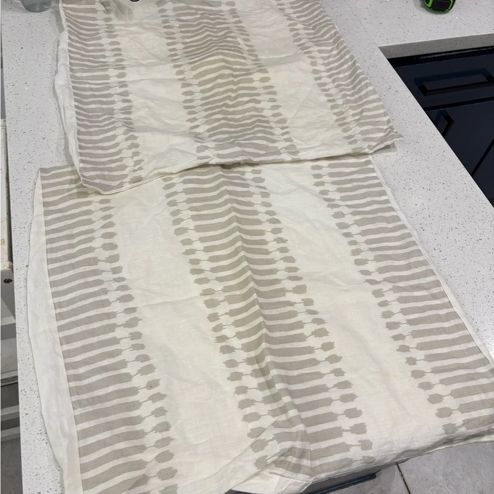 (2) West Elm 100% Linen Neutral Stripe Pattern Pillowcases - Set of 2